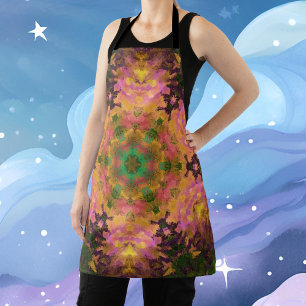 Tablier Digital Mandala rose jaune et vert