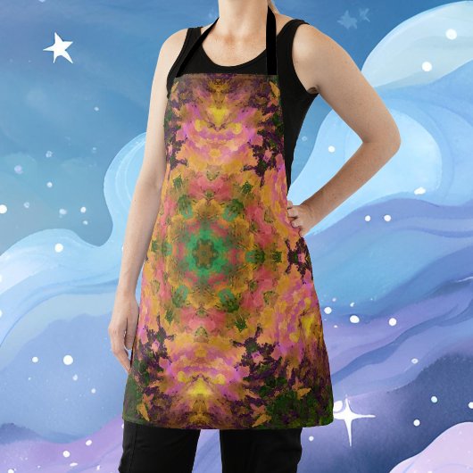 Tablier Digital Mandala rose jaune et vert