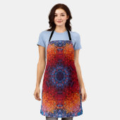 Tablier Digital Mandala rouge orange et bleu (Porté)