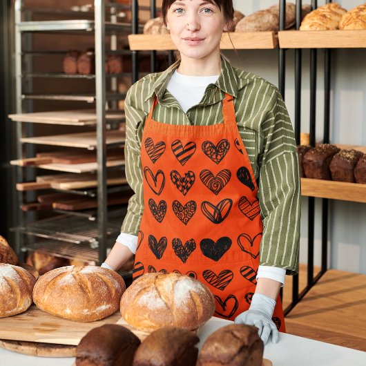 Tablier D'Illustration À Main Des Coeurs De Doodle