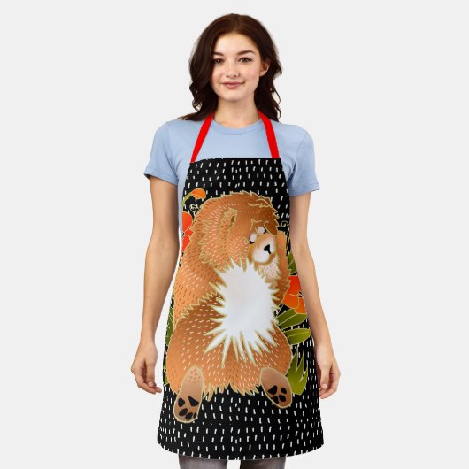 Tablier d'impression BINDI MINGSIE rouge à tout-de (Porté)