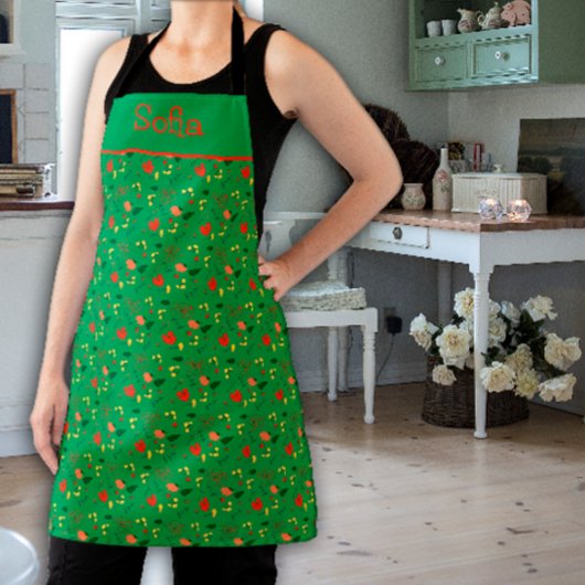 Tablier d'impression motif fleur sauvage vert