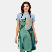 Tablier d'impression Retro Green Cat pour Amoureux (Porté)