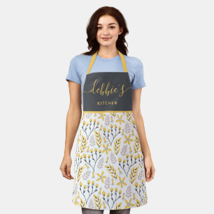Tablier d'impression tout-en-dessus fleuri jaune p