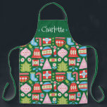 Tablier d'impression tout-en-un<br><div class="desc">Un motif moderne et élégant tablier de Noël avec des illustrations géométriques d'inspiration rétro d'ornements, bas, sucres de canne, cadeaux, arbres de Noël, flocons de neige, cloches et plus encore. Cela peut être personnalisé avec un nom, un monogramme ou votre propre message. Un cadeau de Noël amusant et unique. Les...</div>