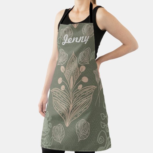 Tablier d'impression vintage vert fleuri (Insitu)