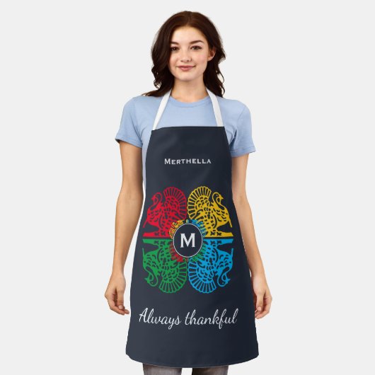 Tablier Dinde bleue personnalisée colorée (Porté)