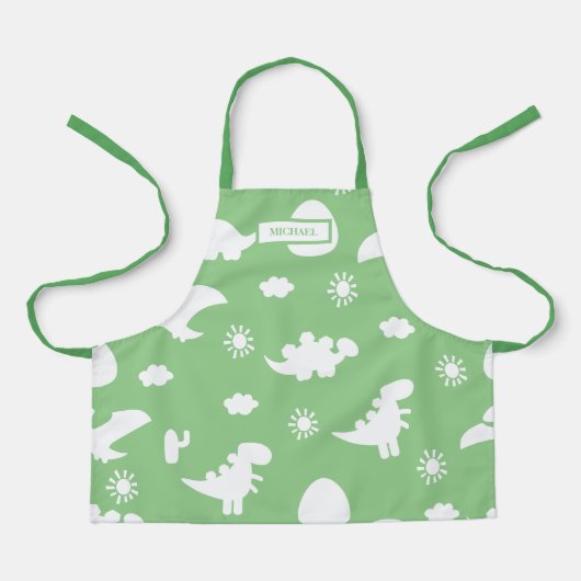 Tablier Dino Doodle Silhouettes Enfants Dinosaure Vert tab (Recto)