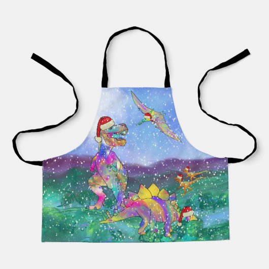 Tablier Dinosaures de Noël colorés (Recto)