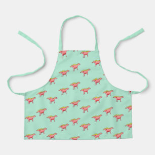 Tablier dinosaures roses motif sur bleu pâle
