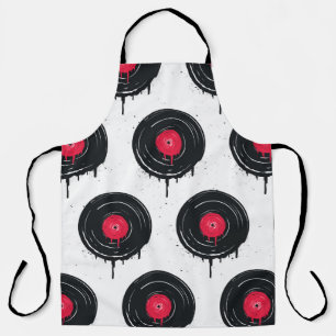 Tablier disques vinyliques fondus, motif artistique.