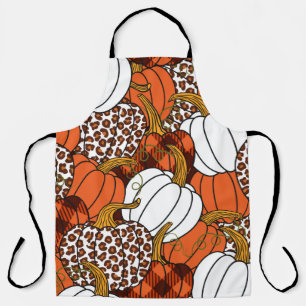 Tablier Divers citrouilles. Leopard, orange, blanc et buf
