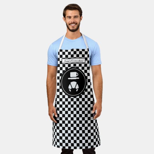 Tablier DIY Colors Black White Checkerboard, Croissants (Porté)