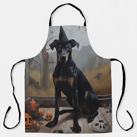 Tablier Doberman Citrouilles Halloween Épouvantable (Recto)