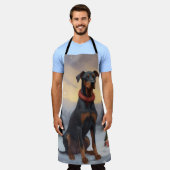 Tablier Doberman dans la neige Noël  (Porté)