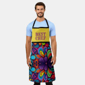 TABLIER DOODLE COLORÉ ART DES FLEURS "MEILLEUR CHEF" (Porté)