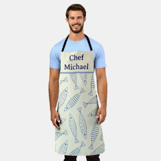 Tablier Doodle de contour Sardine bleue Poisson Chef