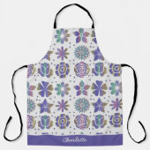 Tablier Doodle motif floral violet nom personnalisé (Recto)