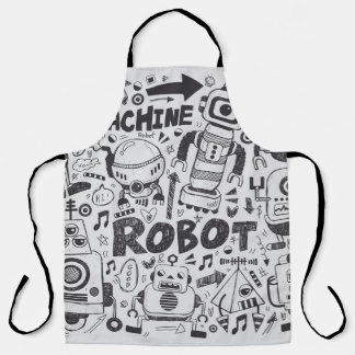 Tablier doodle robot element, illustrator line tools drawi