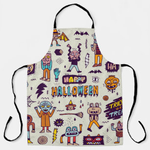 Tablier Doodles d'Halloween, bande dessinée délirante sans