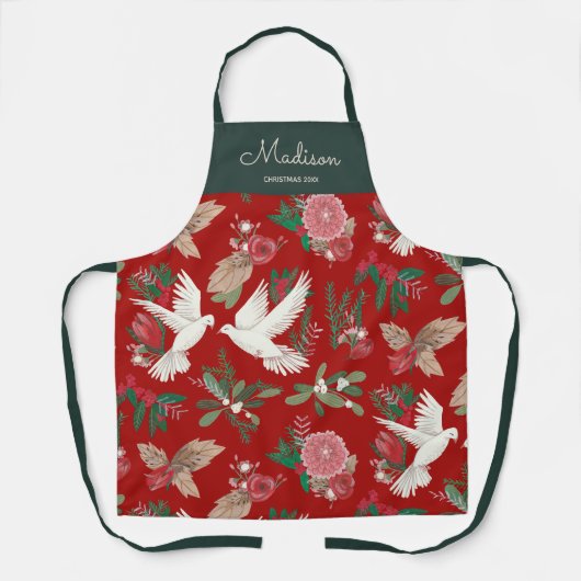 Tablier Doses rouge de Noël fleuri (Recto)