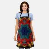 Tablier Dot Mandala Fleur Jaune Bleu et Rouge (Porté)