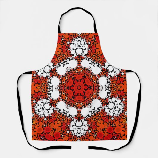 Tablier Dot Mandala Fleur orange blanc et rouge (Recto)