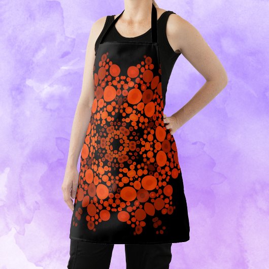 Tablier Dot Mandala Fleur Orange et Noir