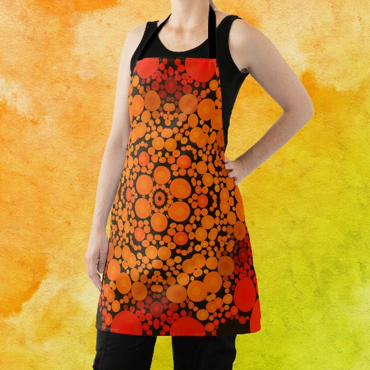 Tablier Dot Mandala Fleur Orange et Noir