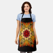 Tablier Dot Mandala Fleur orange jaune et rouge (Porté)