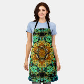 Tablier Dot Mandala Fleur orange vert et bleu (Porté)