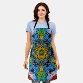 Tablier Dot Mandala Flower bleu jaune et vert (Porté)