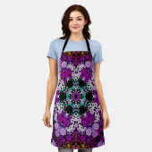 Tablier Dot Mandala Flower bleu rose et jaune (Porté)
