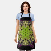 Tablier Dot Mandala Flower vert Jaune et violet (Porté)