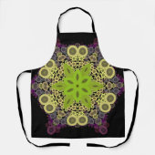 Tablier Dot Mandala Flower vert Jaune et violet (Recto)