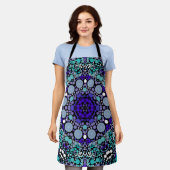 Tablier Dot Mandala Flower violet bleu et blanc (Porté)