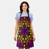 Tablier Dot Mandala Flower violet et jaune (Porté)