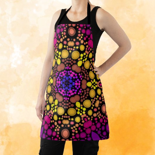 Tablier Dot Mandala Flower violet et jaune