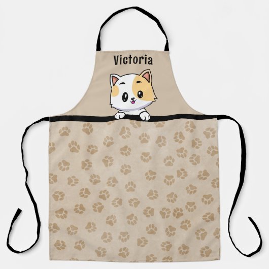 Tablier Douce Kitty Chat avec nom et empreintes de pattes (Recto)