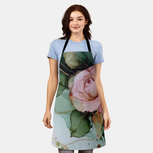 Tablier Douce rose rose florale rose saumonée pour la douc (Porté)