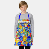 Tablier Douche à fleurs colorées texte personnalisé person (Porté)