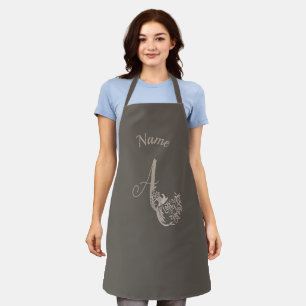 Tablier Dove Elegant Monogramme Initiale A Marron Nom