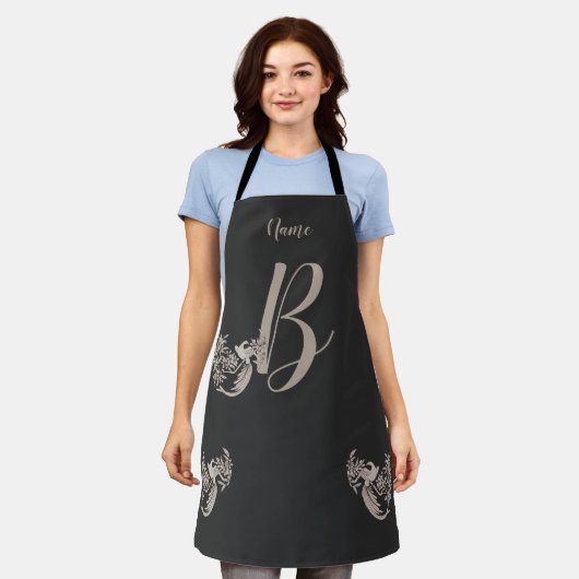 Tablier Dove Elegant Monogramme Initiale B Personnalisé (Porté)