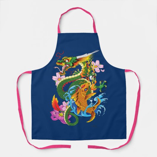 Tablier Dragon chinois vert Koi (Recto)