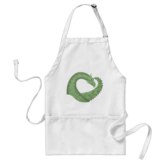 Tablier Dragon de coeur vert olive blanc (Devant)