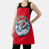 Tablier Dragon mythique asiatique en rouge et bleu (Insitu)