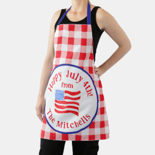Tablier Drapeau 4 juillet aquarelle rouge à carreaux NOM U