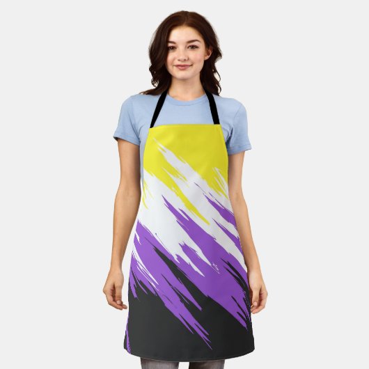 Tablier Drapeau de fierté non binaire funky grunge zigzag (Porté)