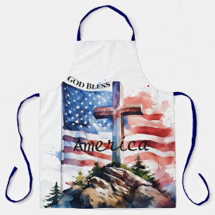 Tablier Drapeau et croix "Dieu bénisse l'Amérique"