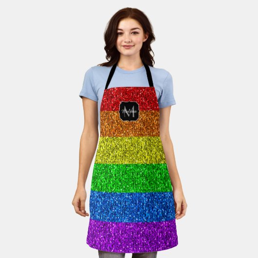 Tablier Drapeau LGBT vibrante parties scintillant arc-en-c (Porté)